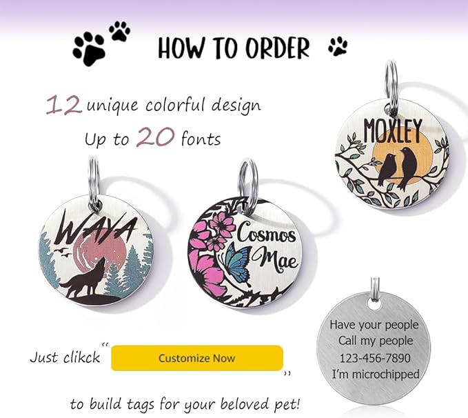 Colorful Dog Tags Personalized, Engraved Dog Tags with Colored Printing for Pets, Dog Name tag with deep Engraving, Custom pet ID Tags, Customizable cat Collar Holder tag (Bluebell)