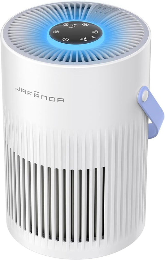 Air Purifiers for Bedroom, Jafända Pet Hair Air Purifier, Max 650 ft², 3-in-1 Filter, H13 HEPA Air Filter, 20dB Quiet Sleep Mode, 7-Night Light, Portable Handle for Home, Remove Dust, Smoke, Odor