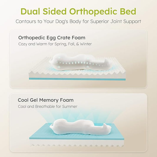 Dog Beds for Large Dogs, Orthopedic Dog Bed with Cooling Gel Memory Foam, Waterproof Large Pet Bed with Removable Washable Cover, 36" Pet Sofa Couch Dutch Velvet with Bone Toy, Dark Green