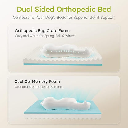 XXL Dog Bed for Extra Large Dogs, Giant Orthopedic Dog Bed with Cooling Gel Memory Foam, Waterproof Pet Bed with Removable Washable Cover, 53" Pet Sofa bed Dutch Velvet with Bone Toy, Dark Green