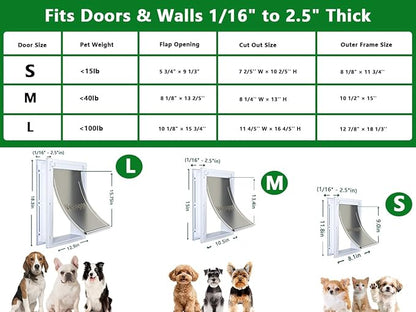 Pet Door Dog Door Easy Install - Wood & PVC Doors & Walls，Cat Door Free Movement & Flexible Control - 2 Magnetic Flaps & Sliding Lock,Telescoping Frame,5 3/4" x 9 1/3" for Small Dogs Cats Up to 15 lb