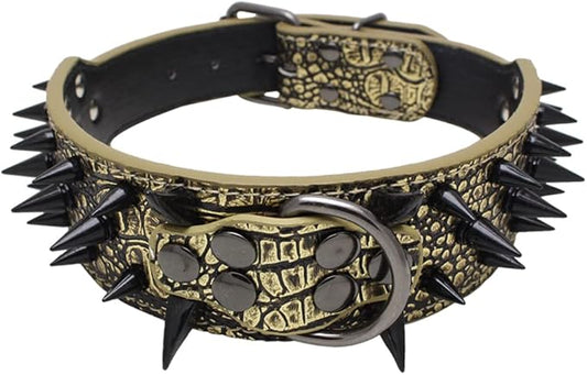 Serijoars Spiked Studded Dog Collar, PU Leather Dog Collar, Adjustable Pet Collars for Medium or Large Breed Pet (S, Gold Brown3)