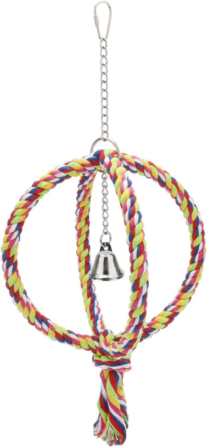 Bird Rope Swing Colorful Perch Climbing Toy for Parrots Budgie Parakeet Cockatiel Cockatoo Conure (8.3 inch)