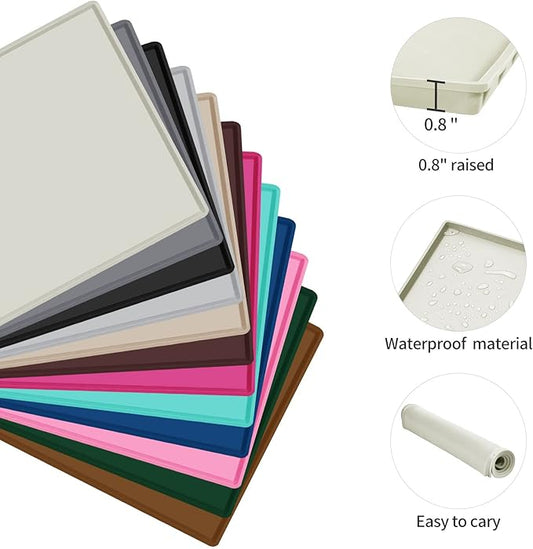 Dog Food Mat,Silicone Waterproof Food Tray,Non Slip Pet Bowl Mats Placemat,0.8" Raised Edge,Suitable for Most Small and Medium Sized Pets,28" x 18"