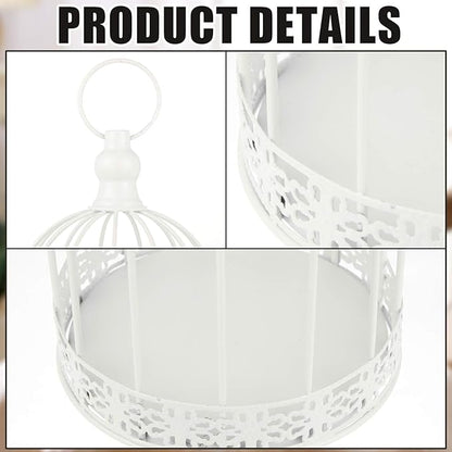 Sliner 4 Pcs Birdcage Candle Holder Valentine Decorative Bird Cages for Weddings Vintage Candlestick Holders Metal Lanterns Model Wedding Candle Centerpieces for Tables Valentine Home Decor(White)
