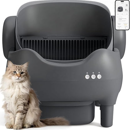 Automatic Cat Litter Box: Self Cleaning Litter Box for Multiple Cats, 10L Waste Drawer with Ultra Quiet Operation, Open Top Design for Multi-Cat Households, Grey