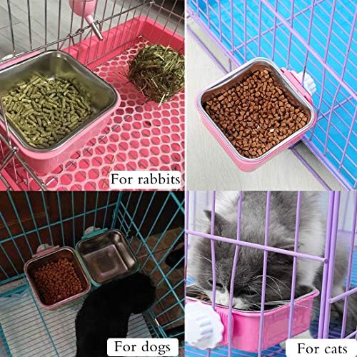 Hamiledyi 2-Pack Hanging Dog Bowls with Removable Stainless Steel Feeder - Spill-Proof Crate Bowls for Kennel/Cage, Puppy to Medium Dogs, Cats, Rabbits & Guinea Pigs (Durable Pet Food & Water Dishes)
