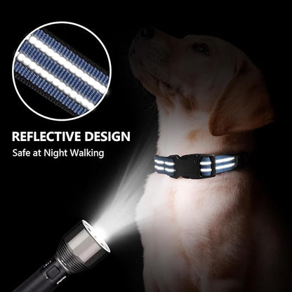 Martingale Dog Collar, Adjustable Nylon Reflective Collar with Quick Release Buckle (Grey Blue, Large)