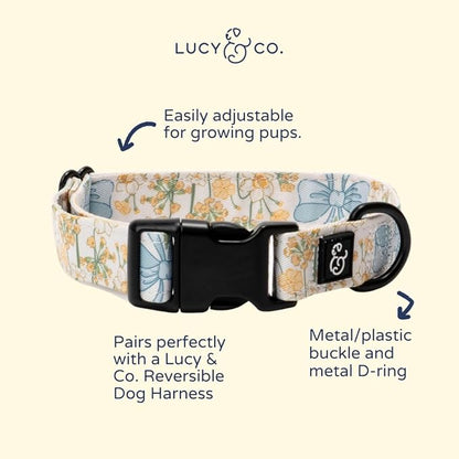 Lucy & Co. Sunshine and Daffodils Dog Collar, Adjustable Durable Dog Collar with Cute Print, Small