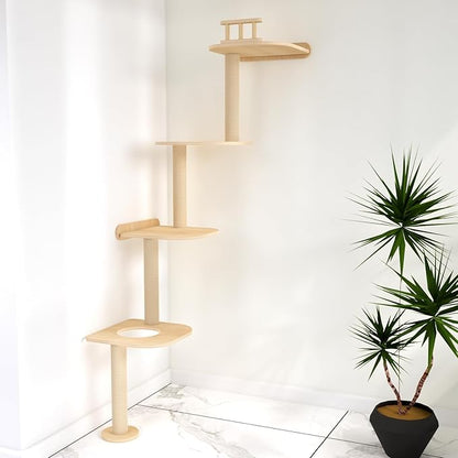 Wall-Mounted Tall Cat Tree Cat Scratching Post, Space Saving Floor to Ceiling Cat Tower, Natural Wood Wall Shelves, Corner cat Jumping Platform cat Bed,Suitable for Large Cats-63