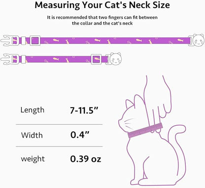 2 Pack Cotton Breakaway Cat Collar Orange and Purple Fish Pendant Cute Kitten Cat Collar with Bell