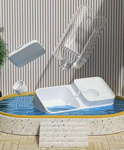 Automatic Gravity Cat Feeder and Water Dispenser Set - 1.6kg Food & 3.3L Water Capacity - Cat Food and Water Dispenser for Small to Medium Cats - No-Spill Pet Feeding Station