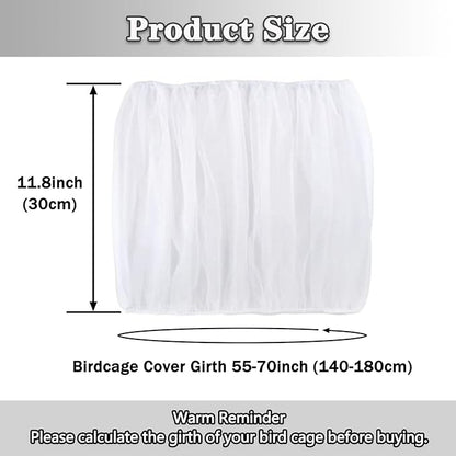 Adjustable Bird Cage Netting - Seed Catcher Guard Net Cover Skirt for Parrot, Parakeet, Macaw - Round & Square Cages - White