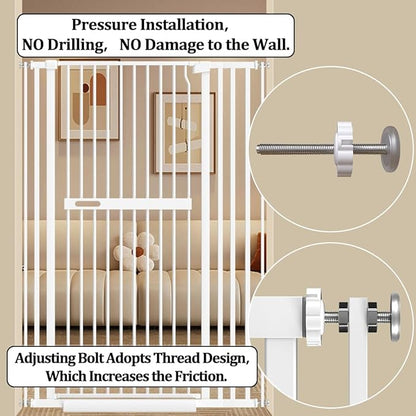 WAOWAO 71" Extra Tall Cat Pet Gate 29.92-45.66" Wide Pressure Mounted Walk Through Swing Auto Close Safety White Metal Dog Pet Puppy Cat for Indoor Stairs,Doorways