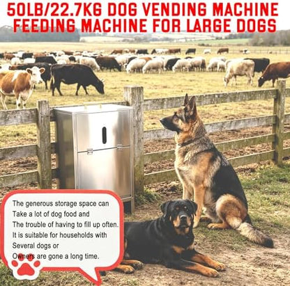 Automatic Dog Feeder Large Breed - Stainless Steel - 50LBs Dog Food Feeder for Kibble Outdoor Gravity Self Feeding for Medium, Large Dog Breeds, Pre-Installed Nuts for Easy Assembly