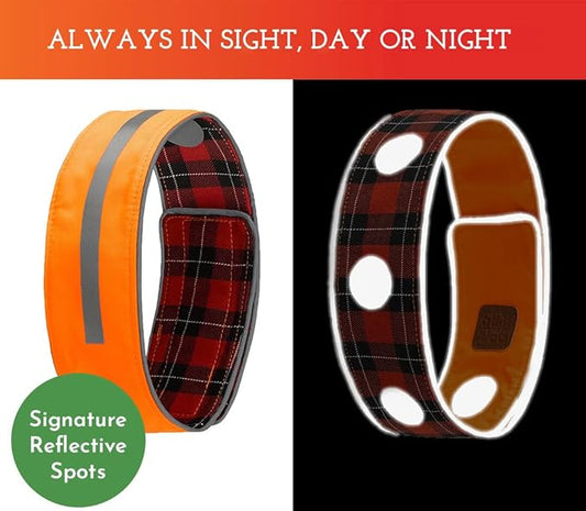 SPOT THE DOG! Reflective Dog Collar - Adjustable Pet Collars, Safe, Durable, Comfortable Dog Walking Accessories for Small Dog, Hunting Dog, Puppy, Boy, Girl Dog Collars (Blaze Orange, Red Plaid, S)