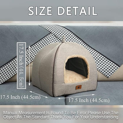 WINDRACING Cat Bed - Cat Cave House Tent with Washable Cushioned Pillow, Soft Kitten Beds, Pet Furniture (Large, Beige)