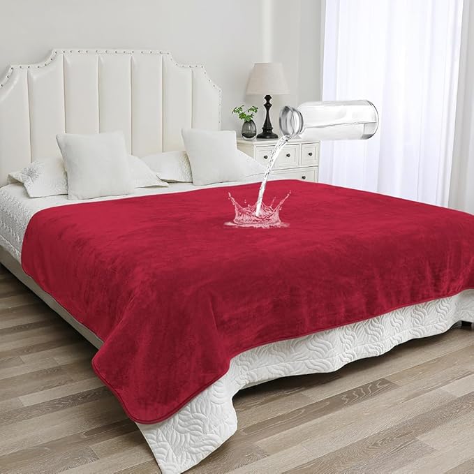 Waterproof Bed Blanket - Reversible Sherpa Throw with Leak-Resistant TPU Layer - 80x60 Stain Resistant, Machine Washable Bed Protector for Couch, Bed & Pets