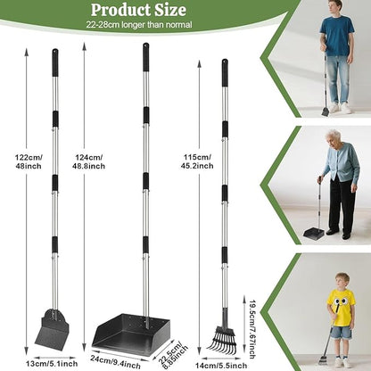 T2Y Pooper Scooper, 48'' Long Handle Dog Pooper Scooper, Adjustable Stainless Steel Rake & Spade & Extra Large Tray, Durable Poop Scoopers for Yard, Lawn, Snowfield, Suitable for Multi-Dog Family