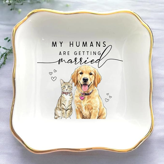 Custom Pet Portrait Watercolor Ring Dish, My Humans Are Getting Married Jewelry Tray, Engaged Ring Dish Gift for Newly Married Engaged Wedding Gift for Wife Her Fiance Bestie Bride To Be Newlyweds