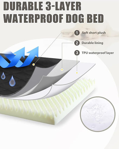 Orthopedic Dog Beds Large Sized Dog Waterproof Pet Kennel Pad with Removable Washable Cover and Non-Slip Bottom, 35x23 Inch, Black