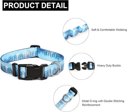 Mercano Adjustable Dog Collar - Special Design Patterns, Soft Nylon Comfortable Durable Pet Collar for Small Medium Large Dogs (S, Forest)