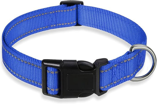 Reflective Dog Collar with Buckle Adjustable Safety Nylon Collars for Small Medium Large Dogs, Navy Blue S