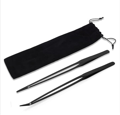 Mandala Crafts 15 Inches Black Stainless Steel Straight and Curved Aquarium Tweezers for Aquatic Plants – Long Aquascape Forceps for Fish Tanks, Hospital Tanks, Goldfish Bowls, and Terrariums