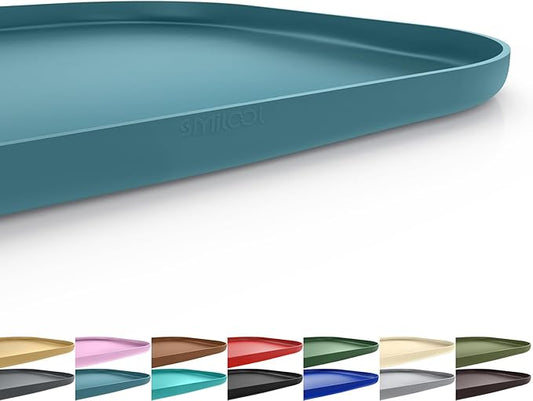 Silicone Pet Feeding Mat with Raised Edge for Food and Water, Dog Bowl Mats, Cat Bowls Placemat with High Lip for Floor Waterproof, Rubber Tray for Cats and Dogs 19 x 12 x0.7 Slate Blue