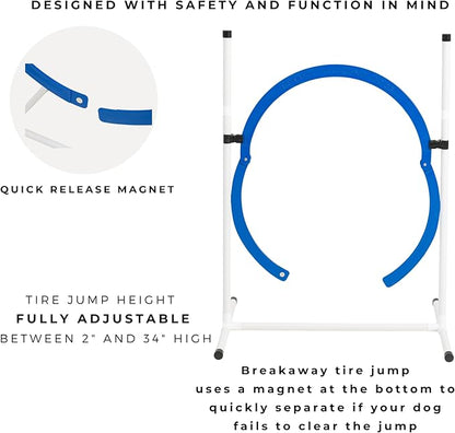 Better Sporting Dogs 4 Pack Adjustable Dog Agility Jumps w/Safety-Focused Features | 2 Bar Jumps with Cup Strips | 2 Breakaway Tire Jumps