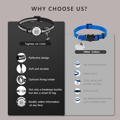 2 Pack Breakaway Cat Collar with QR Code & Bell, Reflective Safety Collar with Never-Lost Digital ID Tag, Adjustable 7.5-12.5 Inch for Indoor Outdoor Cats (Purple & Pink)