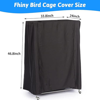 Fhiny Bird Cage Cover, 33.8”L×24”W×46.8”H Water-Proof Good Night Black-Out Birdcage Cover Durable Washable Windproof Cage Accessories for Parrot Parakeet Small Animal Sleeping