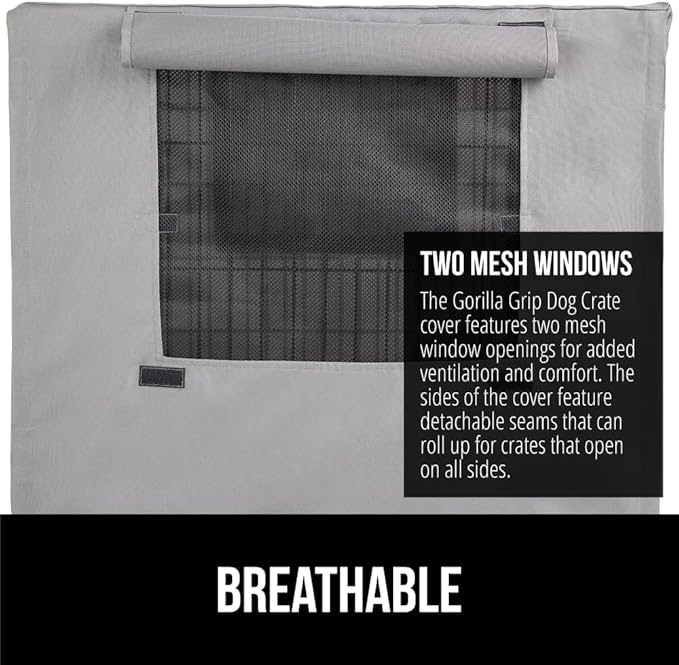 GORILLA GRIP Dog Crate Covers Compatible with Amazon Basics Dog Crates, All Sides Open, Privacy Cover Fits 36" Wire Kennel, Breathable Mesh Windows, Light Reducing Puppy Training Cage Topper, Gray