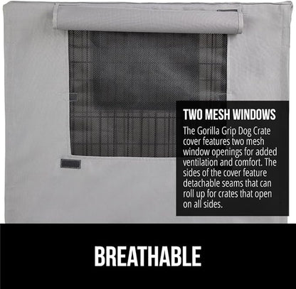 GORILLA GRIP Dog Crate Covers Compatible with Amazon Basics Dog Crates, All Sides Open, Privacy Cover Fits 42" Wire Kennel, Breathable Mesh Windows, Light Reducing Puppy Training Cage Topper, Gray