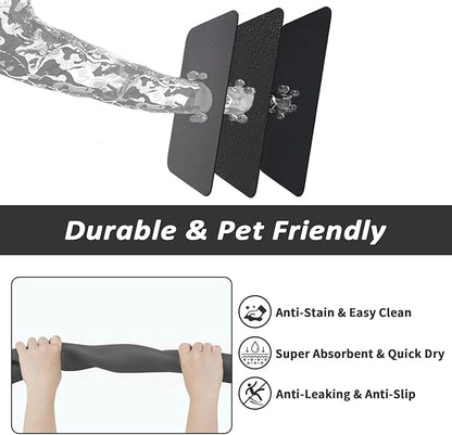 Dog Food Mat - Absorbent Cat Mat for Food and Water, No Stains Pet Feeding Bowl Mat, Easy to Clean Pet Placemats, Quick Dry Dog Water Dispenser Mat for Messy Drinkers | Dark Grey 16"x 24"