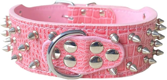 Serijoars Spiked Studded Dog Collar, PU Leather Dog Collar, Adjustable Pet Collars for Medium or Large Breed Pet (M, Pink1)