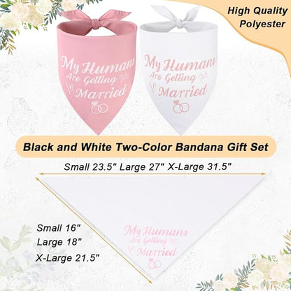 SZEE Bridal Shower Gifts for Bride, 2 Pack My Humans are Getting Married Dog Bandanas, Wedding or Engagement Gift for Couples, Dog Wedding Bandanas, Engagement Party Decorations (Pink & White, S)
