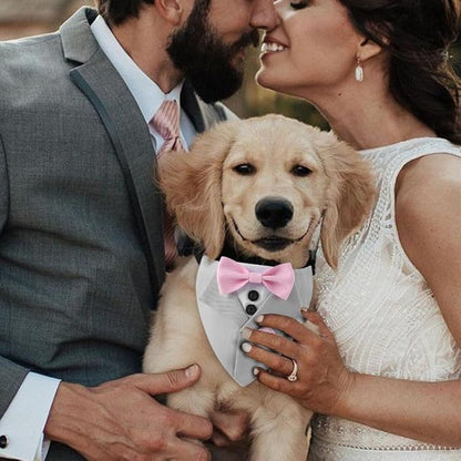 Tuxedo Dog Collar for Wedding Engagement and Birthday,Adjustable Formal Dog Bandanas Collar with Bow Outfit,Suitable for Small Medium Large Dog