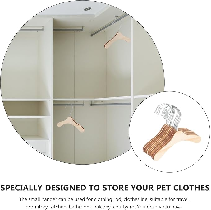 Wooden Pet Hangers for Small Dogs and Cats, 6.3 Inch Solid Wood Daily Clothes Hangers, Portable Household Pet Accessory for Dog and Cat Clothing Storage