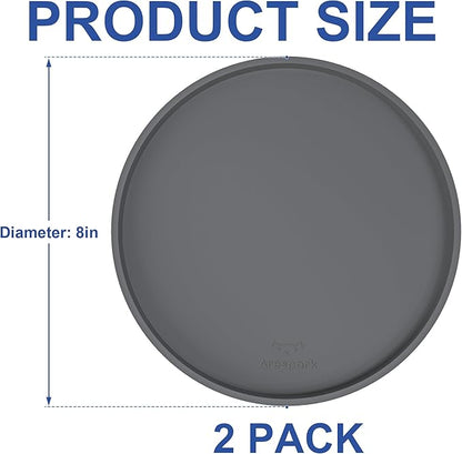Arespark Cat Food Mat, Set of 2 Nonslip Waterproof Feeding Bowl Silicone Mats with Raised Edges for Food Water Prevent Spills, Round Eating Plates Tray for Dog Cat Puppy Kitten, 8'' x 8''