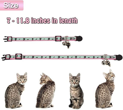 2 Pack Glow in The Dark Cat Collar with Bell Breakaway Safety Cat Puppy Collars with Pendant Light Blue and Pink
