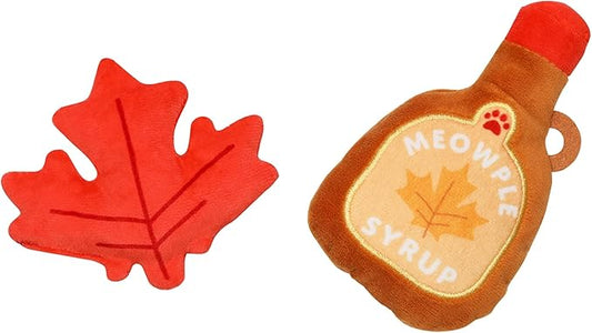 Pearhead Fall Maple Leaf Cat Toy Set – 2-Pack Crinkle and Catnip Teaser Toys for Thanksgiving, Autumn Interactive Play, Kitten Chase Exercise Gift