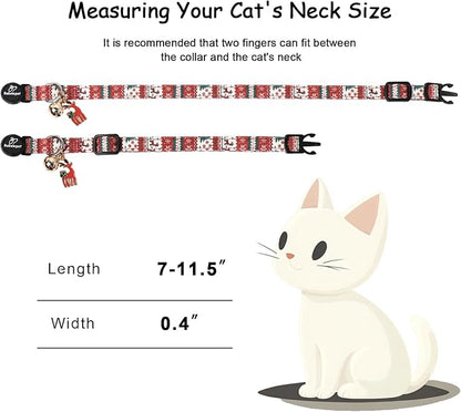 2 Pack Christmas Cat Collars - Breakaway Cat Collar with Bell, Christmas Tree and Reindeer Pendant, Winter Adjustable Kitten Collars for Girl Boy Cats, Pink Santa &Fair Isle