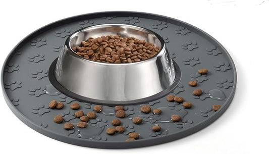 Dog Food Mat for Food and Water, Waterproof Pet Food Mat with Edges, Nonslip Dog Feeding Mat for Protecting Floors (1Pack Grey)