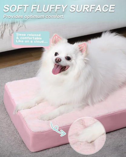 KSIIA Orthopedic Dog Bed Waterproof Dog beds for Medium Dogs Deluxe Plush Washable Pet Mat with Egg Crate Foam & Removable Cover, 29 x 18 Inch, Pink