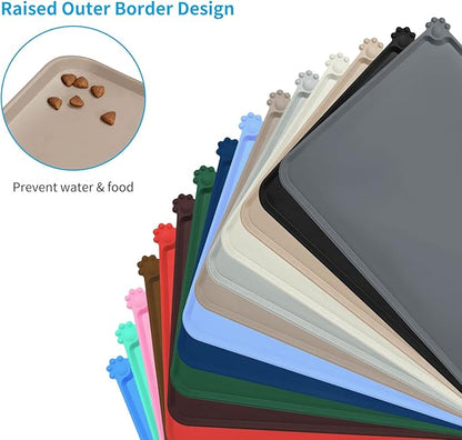 AUDWUD Silicone Waterproof Pet Feeding Mats,Anti Slip Bowl Pad, Dog Mat for Food and Water