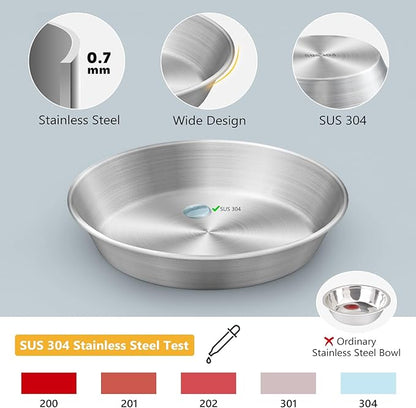2-Pack Stainless Steel Cat Food Bowls, Shallow Whisker-Friendly Non-Slip Silicone Base Metal Dishes, Easy to Clean Indoor Water Flat Plates for Cat, Kitten, Small Dog (5.9")