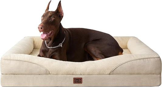 EHEYCIGA Orthopedic XL Dog Bed for Large Sized Dog, 48x35x7.5 Inch Extra Large Memory Foam Dog Couch Bed with Sides, Waterproof Liner & Washable Removable Cover, Bolster Pet Sofa, Beige