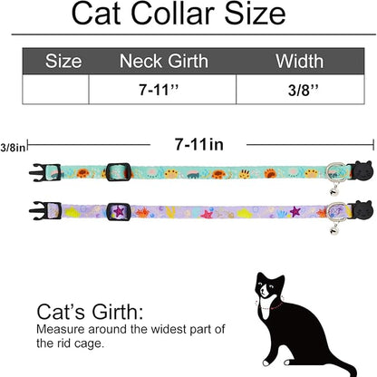 Cat Collar, 2 Pack Breakaway Collar with Bells, Safety Buckle Kitten Collars for Boy and Girl Cats, Purple + Teal