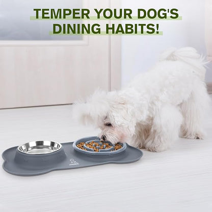 Pecute Slow Feeder Dog Bowls to Slow Down Eating, Dog Bowl Slow Feeder with No-Spill Non-Skid Silicone Mat, Food-Grade Safe Dog Food Bowls Slow Feeder, Stainless Steel Dog Water Bowl for Dogs Cats
